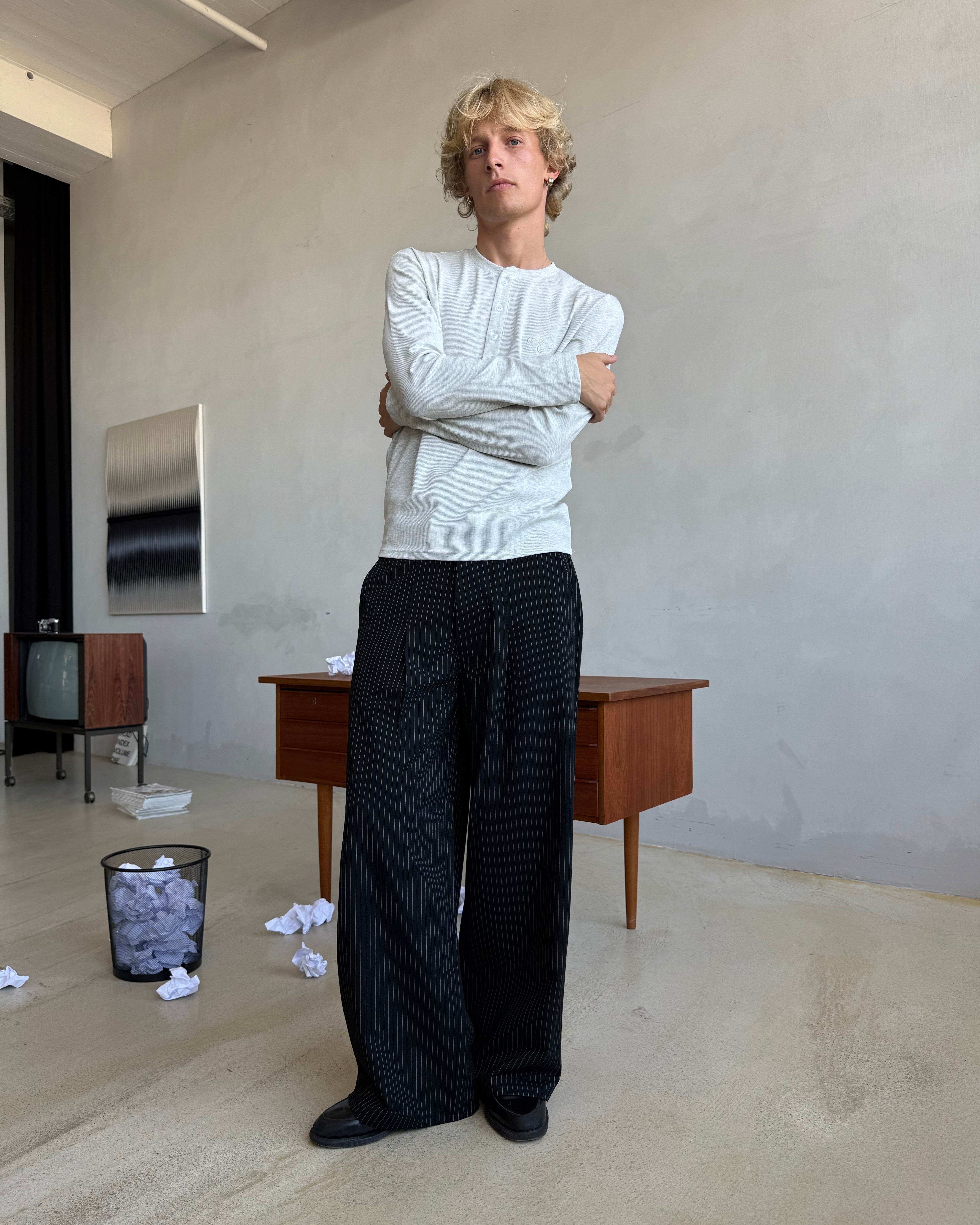 Baggy Suit Pants Black Pinstriped